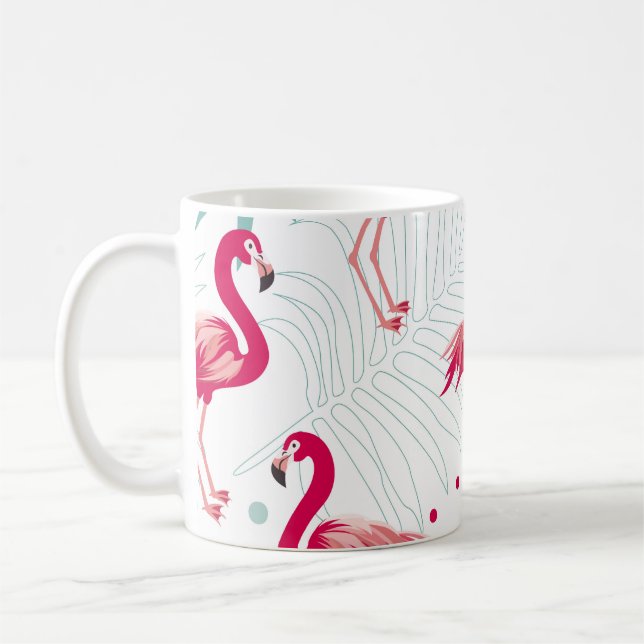Mug Flamingo tropical et feuille, motif d'été. (Gauche)