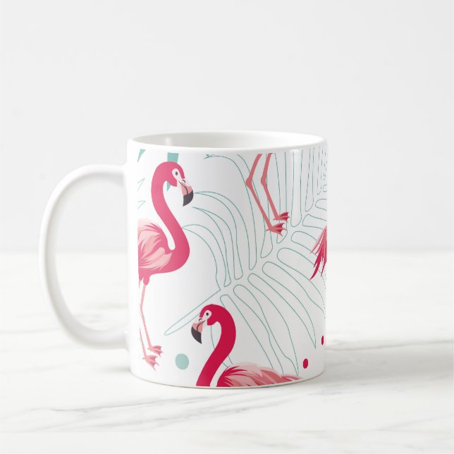 Mug Flamingo tropical et feuille, motif d'été. (Gauche)
