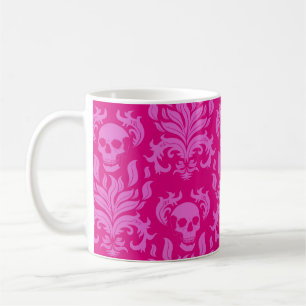 Mug Flamme crâne Damas en bubblegum rose sur rose chau