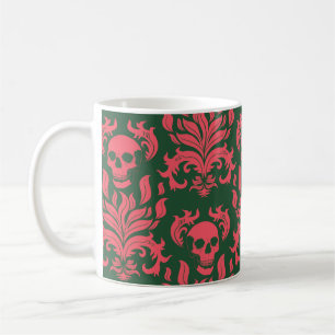 Mug Flamme crâne Damas en s'affrontant rose sur vert f