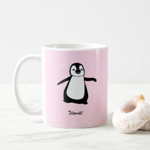 Mug Flammes à neige d'hiver Pink Cute Penguin