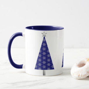 Mug Flammes de neige bleu foncé et argent Arbre de Noë