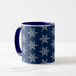 Mug Flammes de neige en argent sur le bleu profond de 