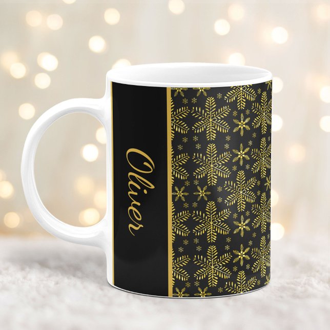 Mug Flammes de neige noires et d'or Musique de Noël av (Créateur téléchargé)