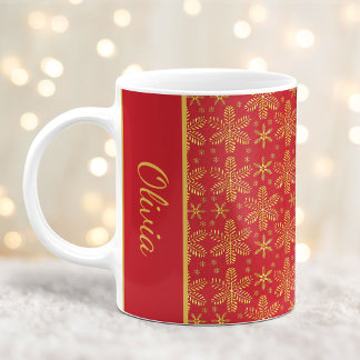 Mug Flammes de neige rouges et dorées Musique de Noël