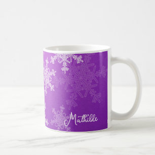 Mug Flammes de neige violettes blanches Nom de Noël mi
