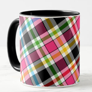 Mug Flanelle à carreaux tartan rose noir multicolore