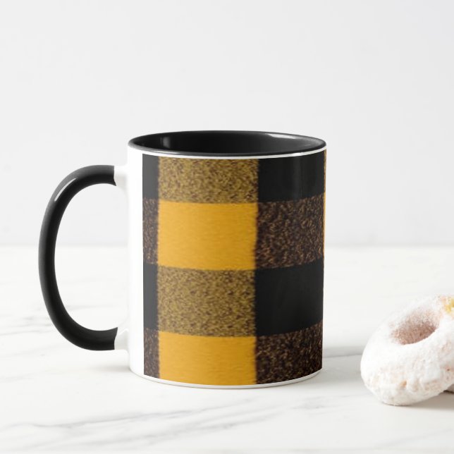 Mug Flannel Buffalo Plaid Yellow lumberjack texture (Avec donut)