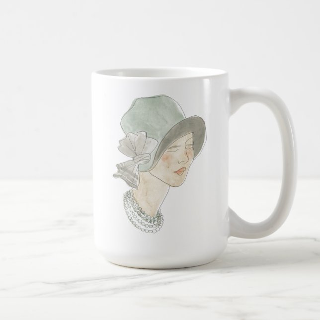 Mug Flapper Fashion Sketch - Femme avec Casquette (Droite)