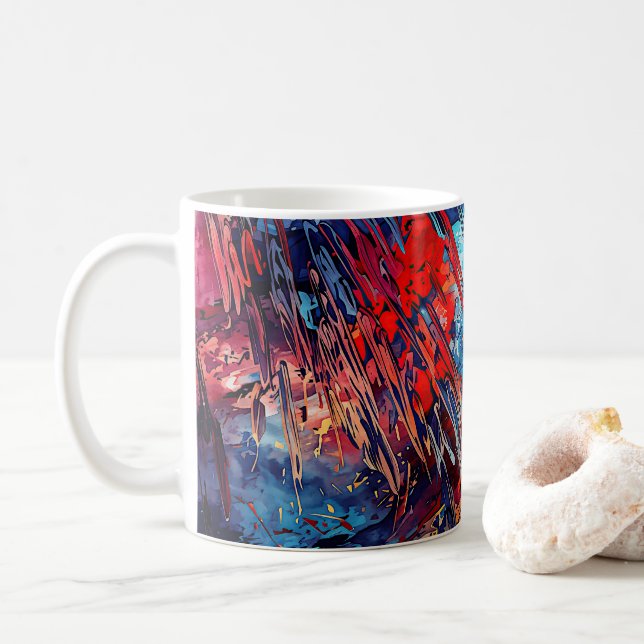 Mug Flèche de feu bleu rouge Art Abstrait contemporain (Avec donut)