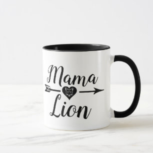Mug Flèche Lion Mama avec Coeur, noir
