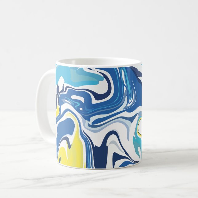 Mug Flèches Abstraites en bleu, jaune et blanc (Devant gauche)
