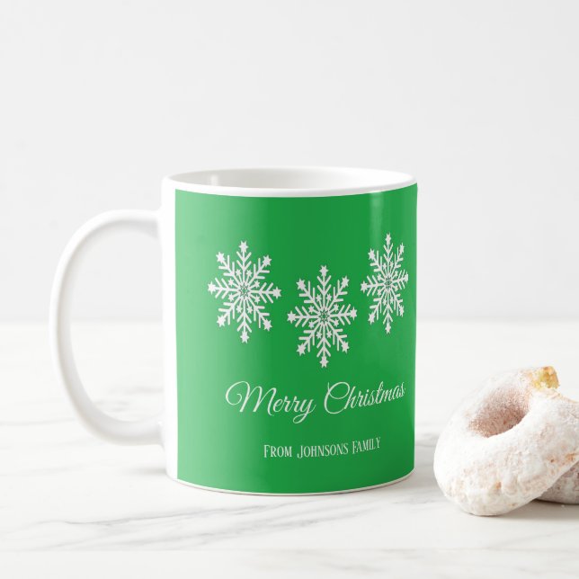 Mug Flèches de neige de Noël blanc Joyeux Noël vert (Avec donut)
