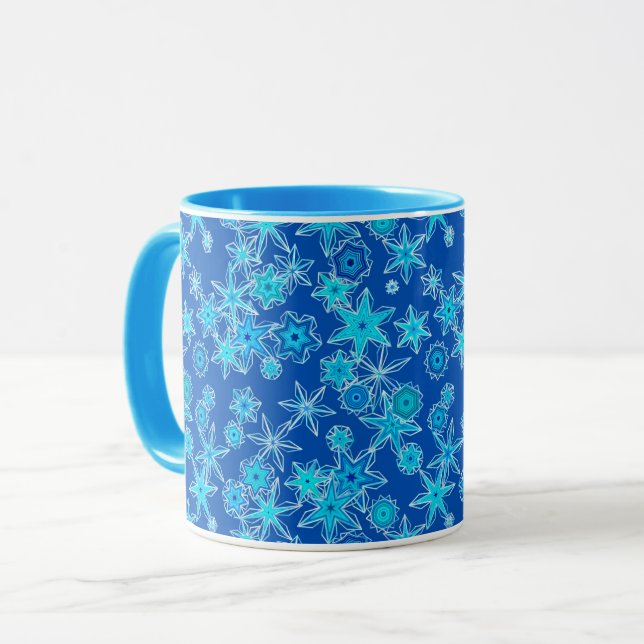 Mug Flèches de neige géométriques modernes, bleu saphi (Devant gauche)