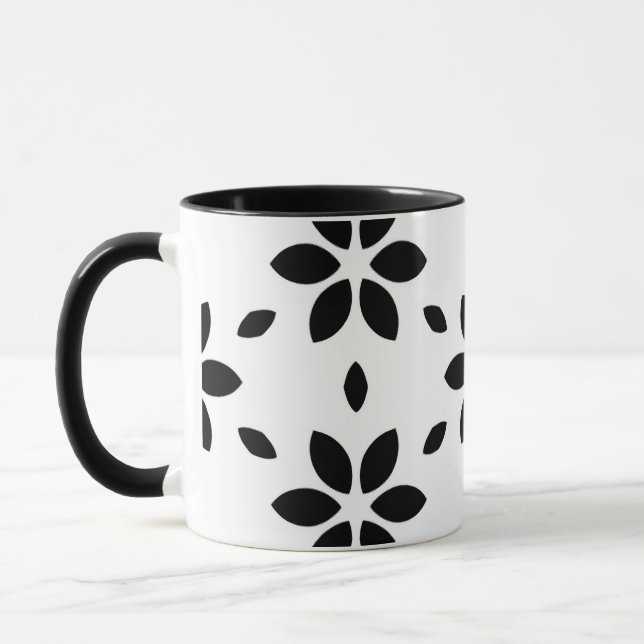 Mug Fleur abstrait noir et blanc moderne (Gauche)