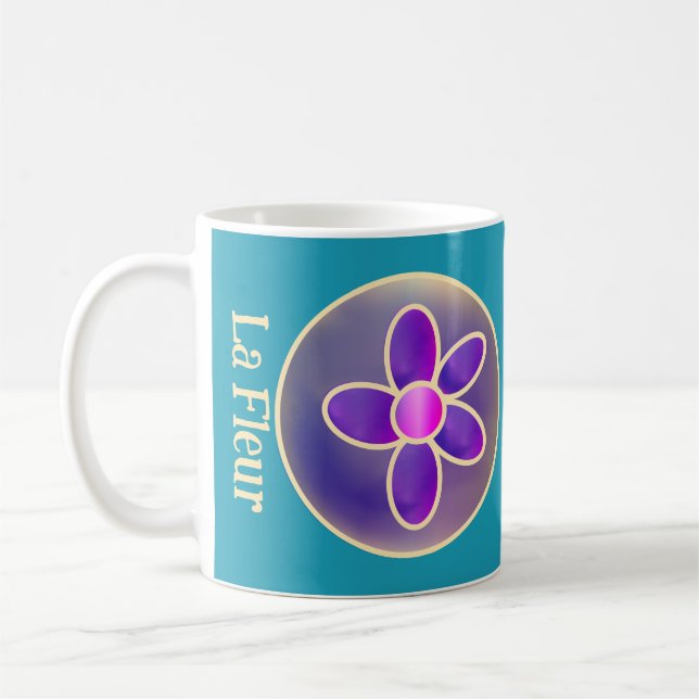Mug Fleur Abstrait violet Turquoise rose chaud (Gauche)