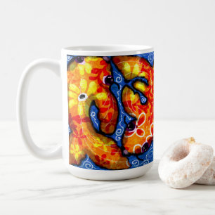 Mug Fleur abstraite Koi Poisson Orange Jaune Rouge Ble