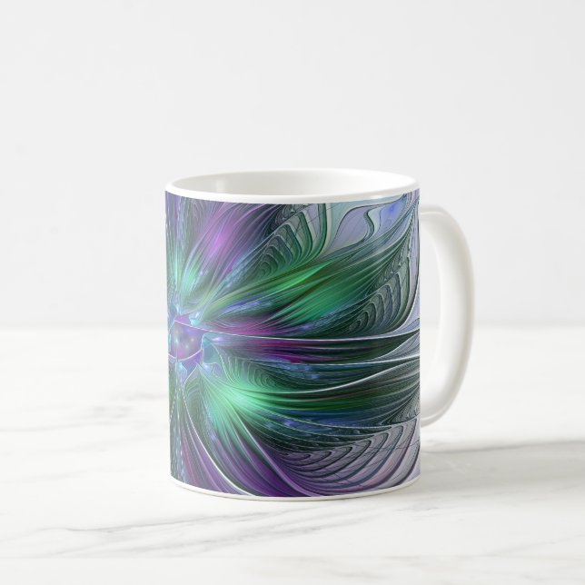 Mug Fleur Abstraite Moderne Art Fractal Vert Violet (Devant droit)