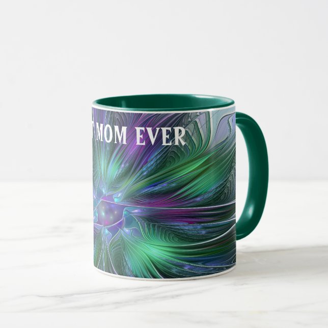 Mug Fleur Abstraite Violette Verte Art Fractal Meilleu (Devant droit)