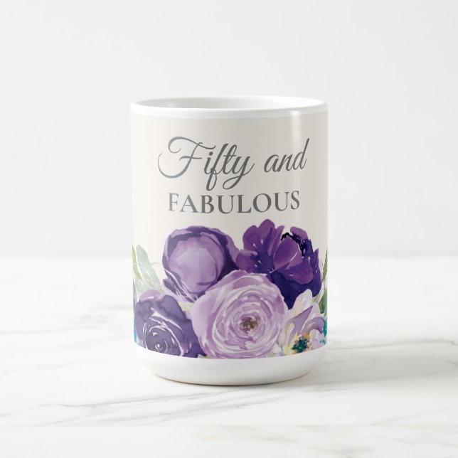 Mug Fleur aquarelle bleue violette 50 ans et fabuleuse (Centre)