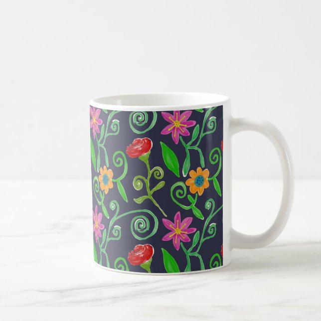 Mug Fleur aquarelle fantaisiste bleu marine (Droite)