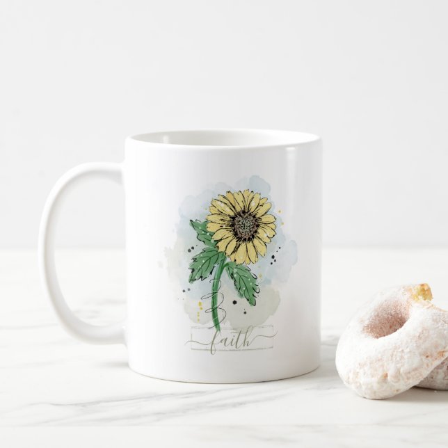 Mug Fleur aquarelle jaune Foi (Avec donut)