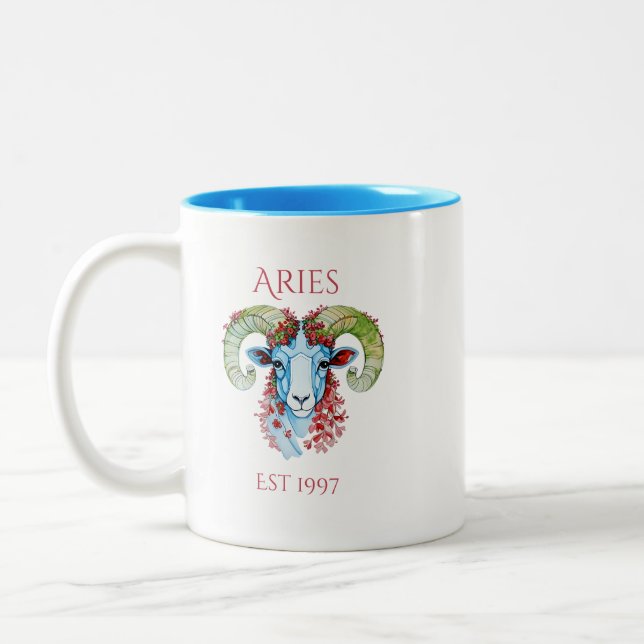 Mug Fleur Aries Année Personnalisée Deux Tons (Gauche)