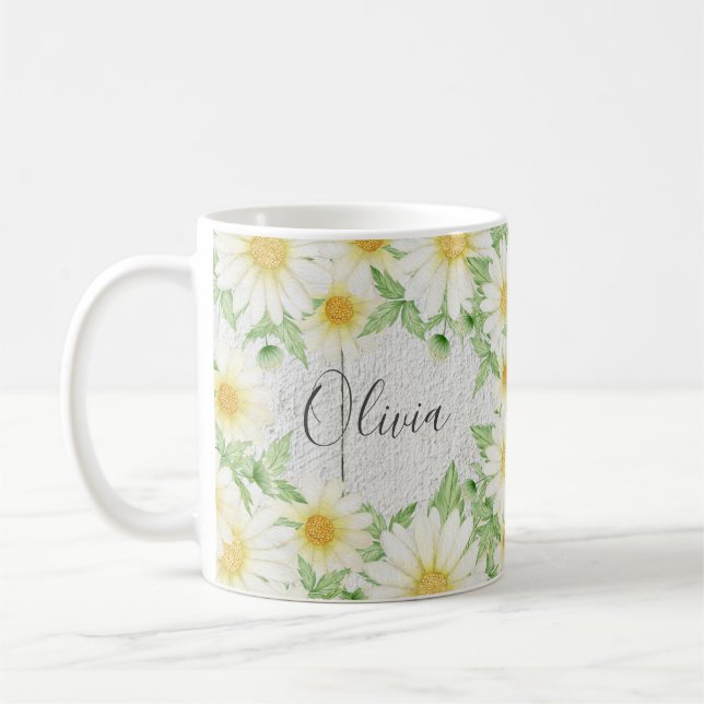 Mug Fleur blanc marguerite Nom aquarelle (Gauche)