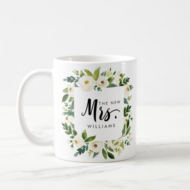 Mug Fleur blanche | MARIAGE LE NOUVEAU MRS Typographie (Gauche)