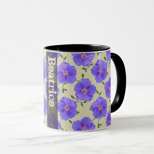 Mug Fleur bleue botanique d'été doux avec le nom (Devant droit)