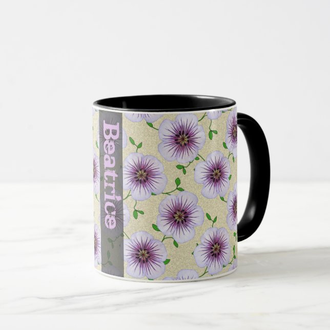 Mug Fleur bleue botanique d'été doux avec le nom (Devant droit)