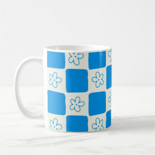 Mug Fleur bleue Preppy À damiers Motif