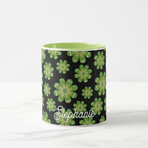Mug Fleur bohémienne esthétique Nom géométrique Noir