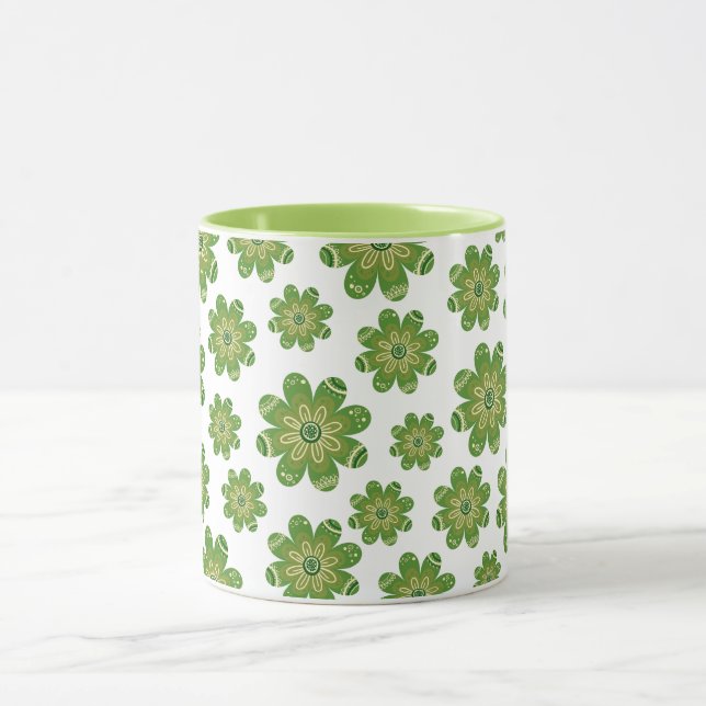 Mug Fleur bohémienne esthétique Nom géométrique Vert (Centre)