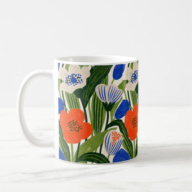 Mug Fleur botanique orange et bleu gras (Gauche)
