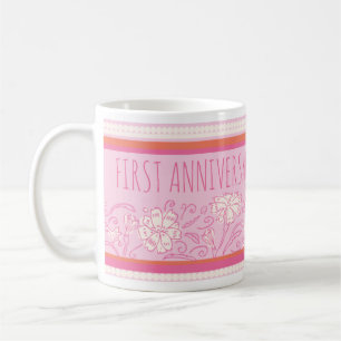 Mug Fleur carnation orange et rose 1er anniversaire