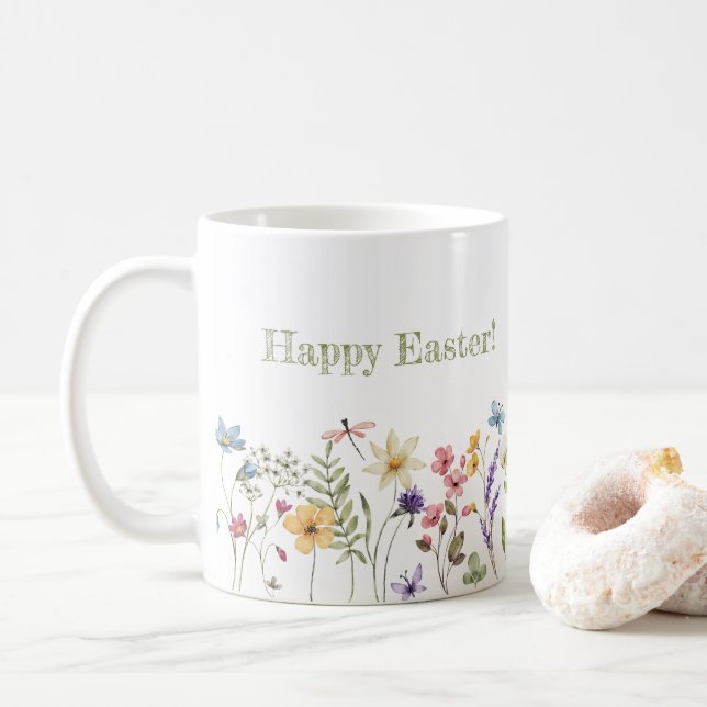 Mug Fleur champêtre colorée et fantaisiste - Printemps (Avec donut)