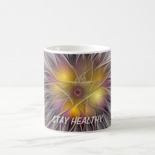 Mug Fleur colorée lumineuse, Texte fractal abstrait