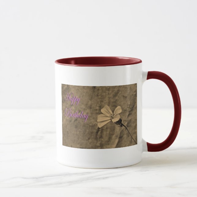 Mug Fleur d'anniversaire et pierre à Sepia (Droite)