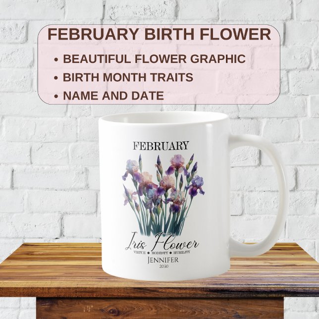 Mug Fleur d'anniversaire personnalisable de février Ir (Créateur téléchargé)