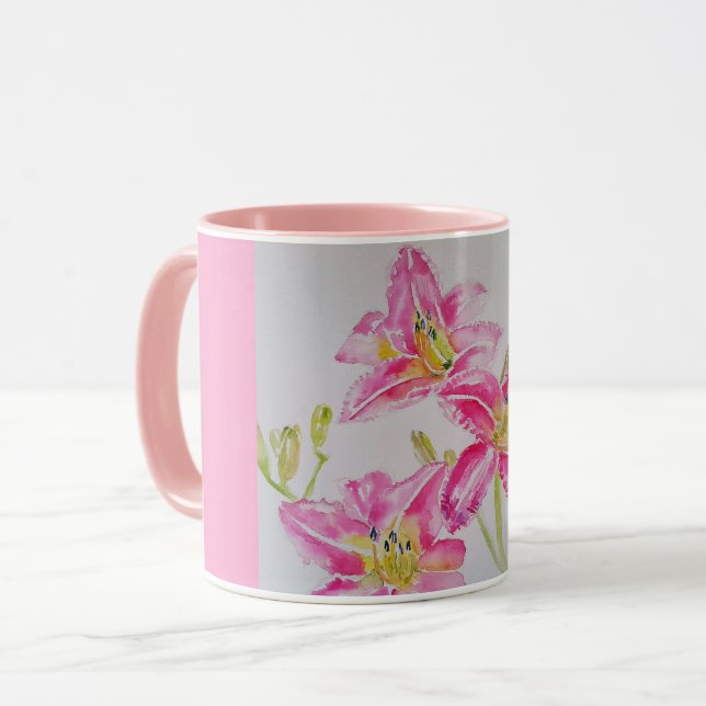 Mug Fleur d'aquarelle rose Lily (Devant gauche)