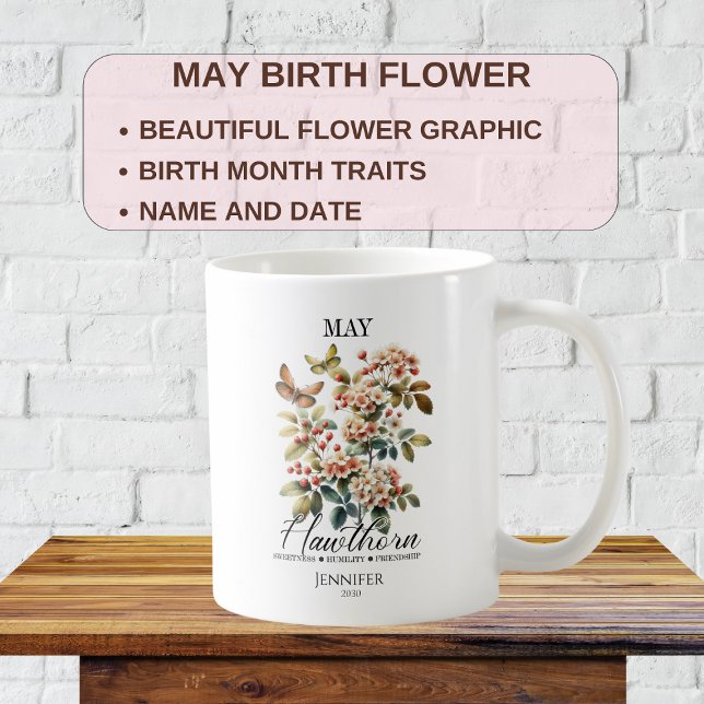 Mug Fleur d'aubépine personnalisable de naissance de m (Créateur téléchargé)