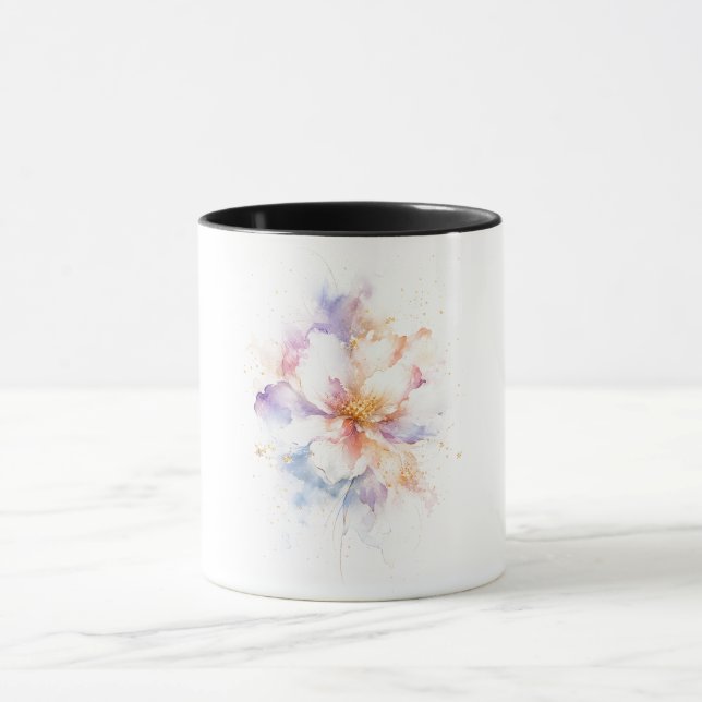 Mug Fleur de aquarelle pastel avec accents dorés Art (Centre)