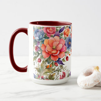 Mug Fleur de aquarelle sereine PD bicolore