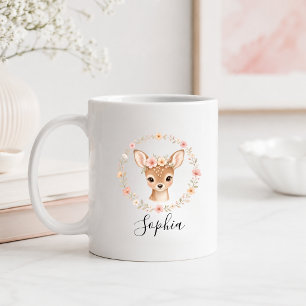 Mug Fleur de bois de aquarelle personnalisée Faon Nom