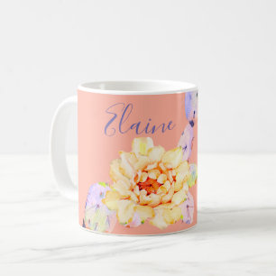 Mug Fleur de cactus fleur désert aquarelle pêche pourp