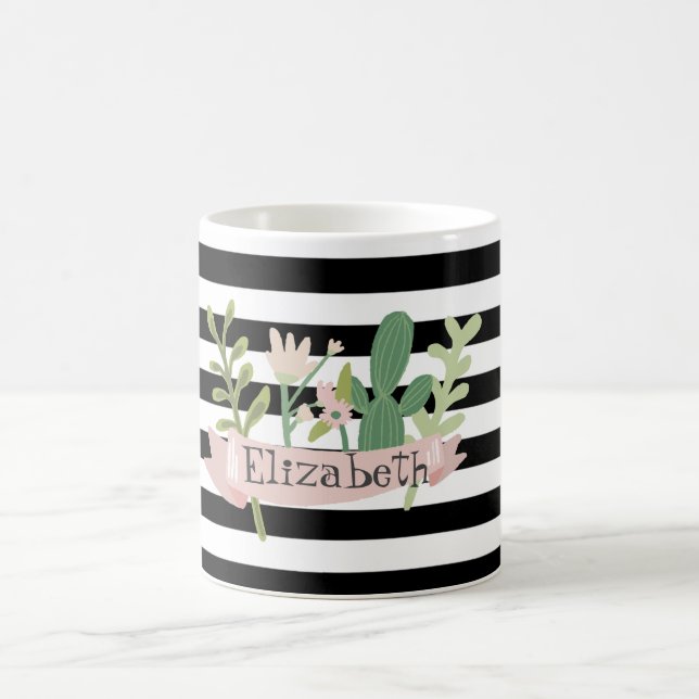 Mug Fleur de Cactus Rayures Noires et Blanches (Centre)