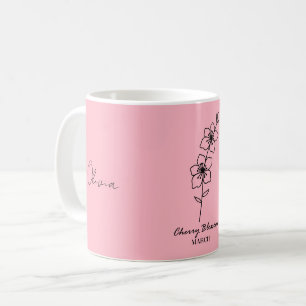 Mug Fleur de cerise rose personnalisée mars Nom person