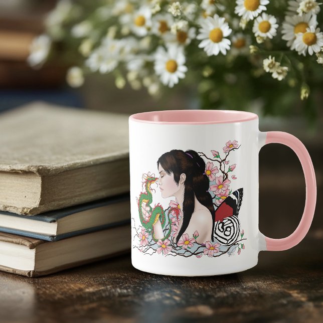Mug Fleur de Cerisier Dragon Sérénité Fée Asiatique (Créateur téléchargé)