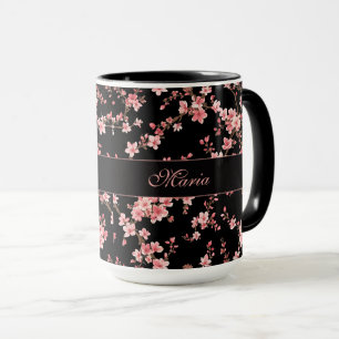 Mug Fleur de cerisier japonais Floral Blush Rose Noir
